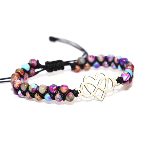 Women Boho Wrap Bracelet,Handmade Natural Stone Crystal Emperor Beads Heart Bracelet, Fashion Bohemian Jewelry Gift for Women - color: Double Heart