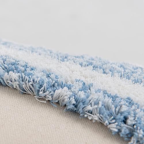 Boho Tufted Throw Pillow with Tassels, Country Thick Striped Style Soft Cushion Cover Decor wuth Zipper for Chair Bed Couch Living Room (Light Blue,12" x 20") - color: Light Blue, size: 12" x 20"