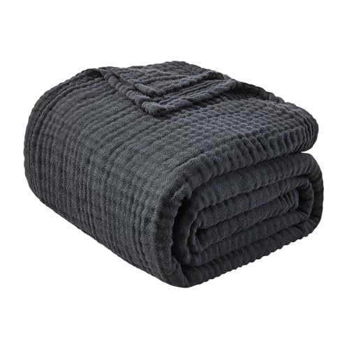 EMME Cotton Muslin Throw Blanket Couch Breathable Gauze Blanket Soft Lightweight Blankets Adults (Black, 50"x60") - color: 18 - Black, size: Throw (50" x 60")