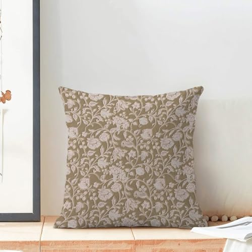 Spring Khaki Floral Throw Pillow Covers 18x18 Set of 2, Khaki Flower Print Decorative Pillow Cover Neutral Vintage Decoration Outdoor Cushion Cover for Sofa Couch Farmhouse Room - color: Print Khaki, size: 18" x 18" (Pack of 2)