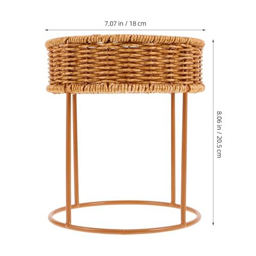 Hemoton Boho Plant Stand: Rattan Planter Basket - Desktop Succulent Flower Stand - Small Flower Pot Holder Rack - Planter Shelf For Living Room Balcony And Tabletop