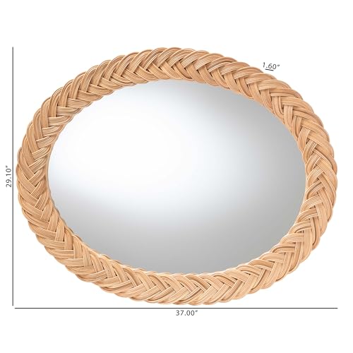Bali & pari Nara Natural Rattan Wall Mirror – Handwoven Braided Wicker Frame, Coastal Boho Wall Decor for Entryway, Bedroom, or Living Room, Oval