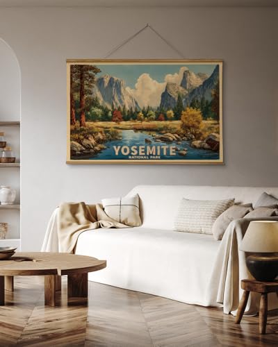VIYYIEA Extra Large Size Canvas Wall Art, 36x54 Inch Yosemite National Park Vintage Landscape Hanging Scroll for Living Room, Bedroom, or Office Decor - color: Yosemite National Park