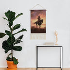 MUSM Boho Wall Hanging with Tassels - 10x19.6 Inch Cotton Linen Tapestry Art Print, Wood Frame & Hanging Rope, Cowboy West Poster for Living Room, Bedroom, Hallway Decor
