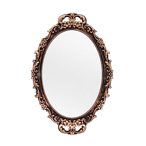 Tstarer Vintage Decorative Gold Framed Mirror, Wall Hanging Mirrors & Tabletop Tray for Bedroom Living Room Dresser Decor, Oval- 9.6" W x 14.3" L (Bronze) - color: Bronze