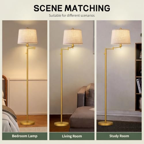Ruiever Dimmer LED Floor Lamp,Tall Standing Lamp with Swing Arm,Gold Lamp with Dimmer LED Bulb,Elegant Floor Lamp for Living Rooms & Bedroom (Gold) - color: Gold