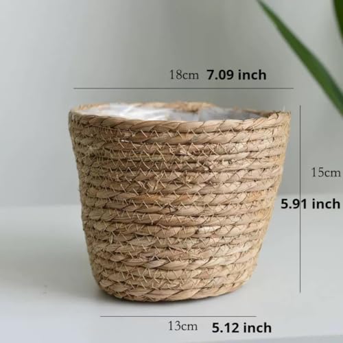 7 inch Seagrass Planter Basket – Woven Basket with Plastic Lining for Plants, Flower Pot Cover, Storage Organizer for Indoor Plants, Rustic Home Decor, Farmhouse Wicker Planter - size: 7.1"x5.9"