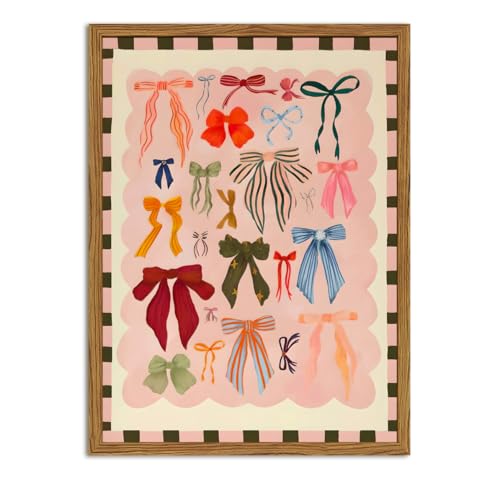 Framed Pink Wall Art, Coquette Colorful Bow Pictures Wall Decor, Trendy Preppy Paintings Canvas Prints Girly Home Decor Aesthetic for Girls Living Room Bedroom Dorm 12x16 inch - color: Colorful Bow, size: 16"L x 12"W