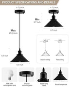 Bailoch 1 Pack Black Battery Operated Pendant Lights, Rechargeable No Wiring Chandelier with Remote，Wireless Battery Powered Hanging Lamp Fixture for Ceiling Kitchen Island Dining Room Hallway Bedroom