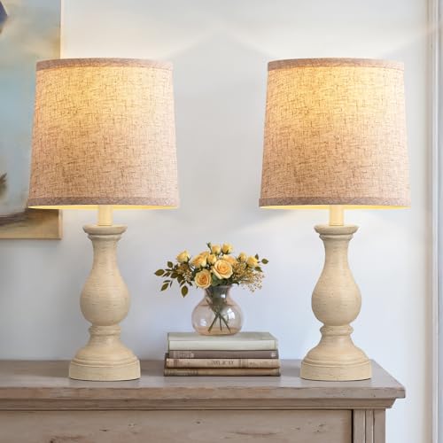 Seealle Farmhouse Table Lamps Set of 2 - Rustic Lamp for Bedroom Living Room, 22" Boho Bedside Lamps for Night Stands End Table Office Desk Lamp Nightstand Clearance with Linen Shades(Antique Yellow) - color: B. Antique Yellow