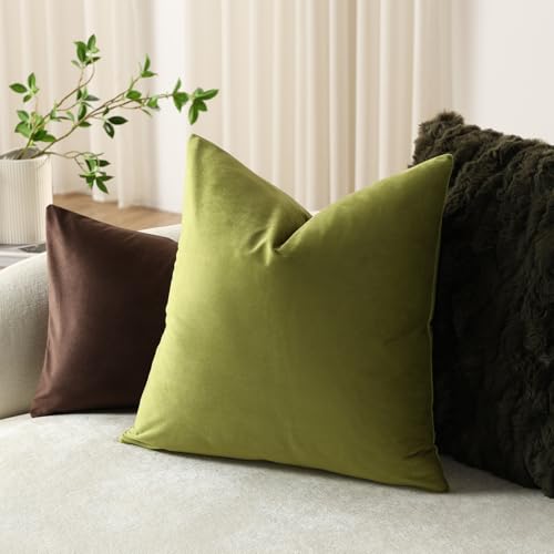 DEZENE Throw Pillow Covers 22x22 Chartreuse: Pack of 2 Cozy Soft Velvet Square Modern Luxury Decorative Throw Pillow Cases for Sofa Couch Living Room Bed Home Decor - color: Chartreuse, size: 22" x 22" (Pack of 2)
