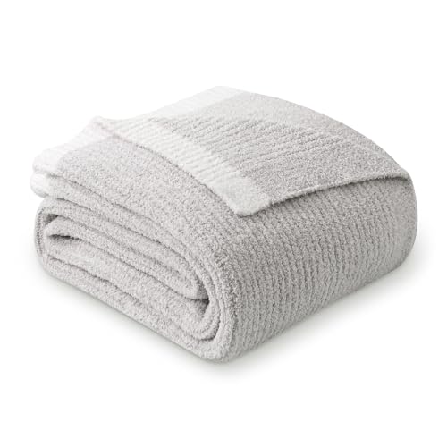MH MYLUNE HOME Ultra Soft Ribbed Throw Blanket for Couch 50x60 Inches Luxurious Super Cozy Fluffy Microfiber Blanket Plush Warm Reversible Throw Blankets for Sofa Bed - Gray 50 x 60 Inches - color: Ribbed Gray, size: 50"x60" - 550 GSM