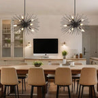 24in Black Sputnik Chandelier Mid Century Modern 9-Lights Starburst Chandelier Solid Metal Firework Urchin Satellite Chandeliers for Dining Room, Kitchen, Bedroom, Living Room, Foyer, E12 - color: Black 24" 9-Light Hanging Rod