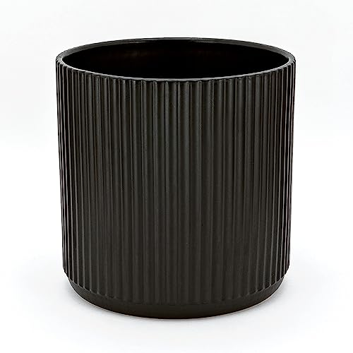 Amazon Basics Fluted Ceramic Planter Pot for Indoor Outdoor Plants, Round Flower Pot with Drainage Hole, 8-inch, Black - color: Black, size: 8-Inch