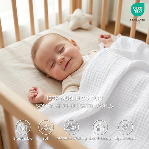David's Home 100% Natural Cotton Muslin Blanket Queen Size, 4-Layer Soft Breathable Lightweight Comfy Cozy Throw Guaze for Hot Sleepers, 3D Bubble Room Decor for Bed Couch, Giftable, White, 90"x90" - color: White, size: Queen(90x90")