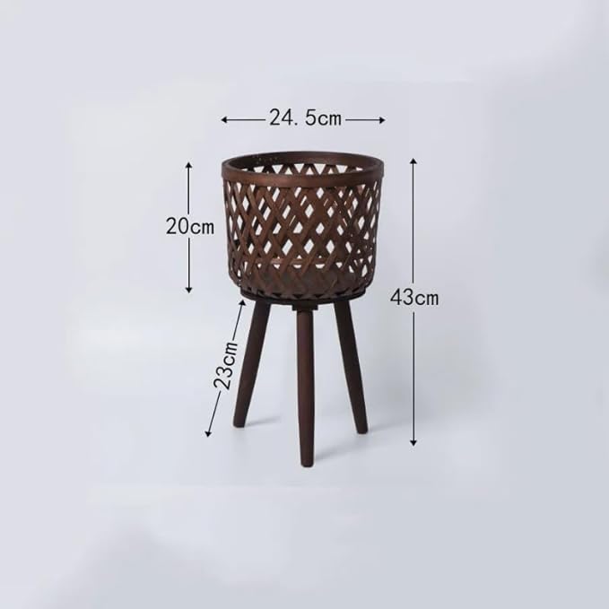 Nordic Style Rattan Flower Pot Indoor Balcony Living Room Plant Green Flowers Hand-Woven Wooden Tall Floor Flower Stand (Brown, 9.7x17inch(24.5x43cm))