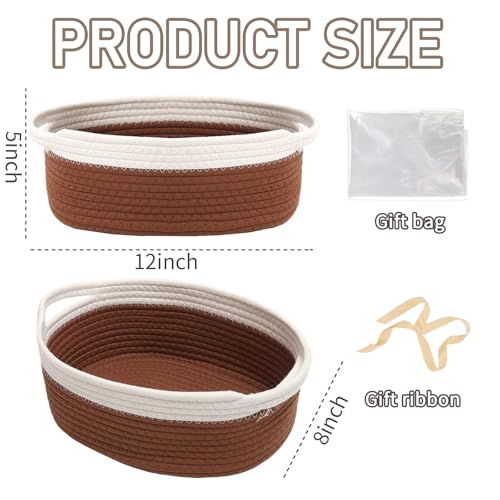 JMvicyroam Woven Basket,Small Rope Storage Bin with Handles & Ribbon Bag, Organizer for Shelves Closets,Gift Basket Empty for Birthday,Books,Dog Toys, White&Brown/3 Pack - color: White&Brown, size: 3 Pack