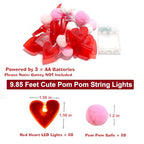 ChiRee Red Heart String Lights 9.85 Ft Valentines Light with 20 LEDs 20 Pink Pom Poms Garland Lights Battery Operated with Timer Valentines Decorations for Wedding Party Valentine Decor - style: Pink-Red Heart