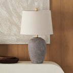 Nourison Home 23" Greyish Brown Earth Tone Rustic Farmhouse Ceramic Table Lamp for Bedroom, Living Room, Dining, Office, with Beige Linen Shade - color: Earth Brown, size: 1 Lamp - Drum Shade