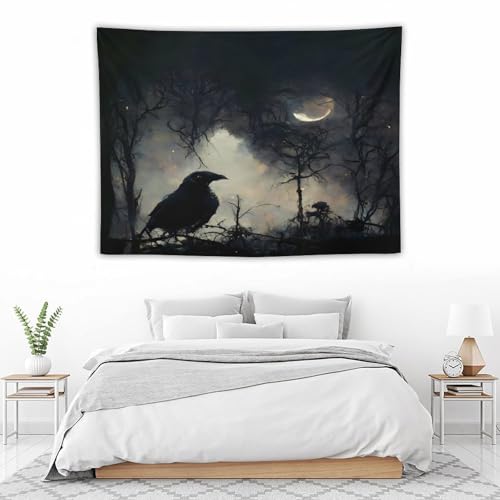Houselerax Gothic Crow Tapestry,Black Birds Crow Gothic Dark Wings Thriller Witchy Wall Hanging Decor Tapestries for Bedroom Living Room 60"x40" - color: Gothic-3, size: W60xL40in