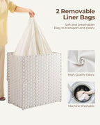 Greenstell Laundry Hamper with lid, No Install Needed, 110L Wicker Laundry Baskets Foldable 2 Removable Liner Bags, 2 Section Clothes Hamper Handwoven Rattan Laundry Basket with Handles, White - color: White