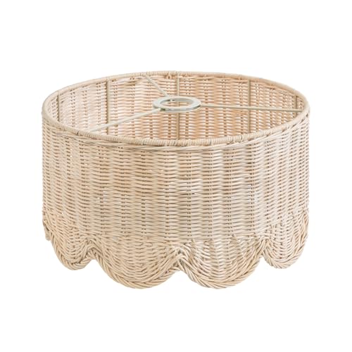 13" Plug in Scalloped Pendant Light, Rattan Hanging Lights with Plug in Cord 15FT Hemp Rope Cord, Dimmable Switch – Indoor Hanging Lamps for Boho Living Room Bedroom (Bulb Included)