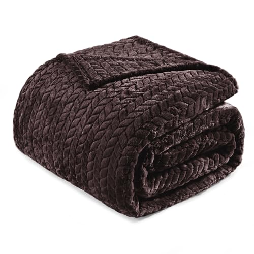 Exclusivo Mezcla Fleece Twin Size Blanket for Bed, 60x80 Inches Soft Cozy Jacquard Flannel Blankets, Lightweight Fuzzy Plush for Women, Coffee - color: Coffee, size: Twin ( 60x80 IN )