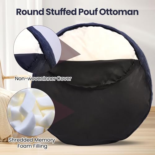 Round Pouf Ottoman Foot Rest with Foam Chunk Filling, Corduroy Ottomans for Living Room Floor Poufs (20"x15",Navy Blue) - color: A-navy, size: 20"D x 20"W x 15"H