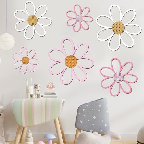 Thyle 6 Pcs Daisy Wall Decor Wooden Daisy Wall Sculptures Art Flowers Signs Hanging Plaque for Home Nursery Bedroom Farmhouse Bathroom Decorations Housewarming Gifts(Pastel Color) - color: Pastel Color