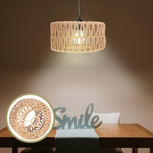 Ciieeo Straw Rope Woven Lampshade Rustic Pendant Ceiling Light Cover Small 8.66X8.66X3.93In Lightweight Replacement for Cozy Indoor Lighting