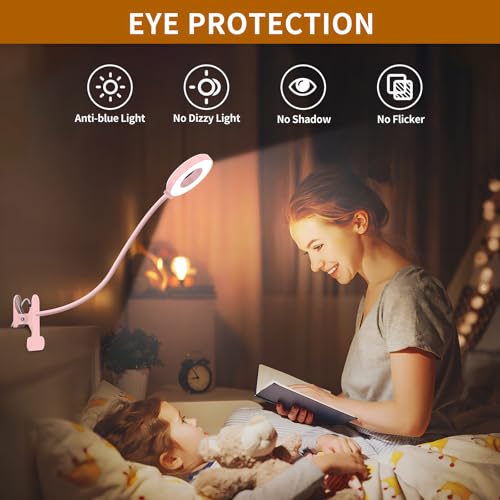 iZELL Desk Lamp, [3 Color Modes & 10 Brightness] LED Reading Light with Clamp, Silicone Flexible Arm Book Light for Kids Reading Book in Bed at Night Clip on Table, Headboard, Dorm - 15.8‘’ Pink - size: 15.8'' Pink