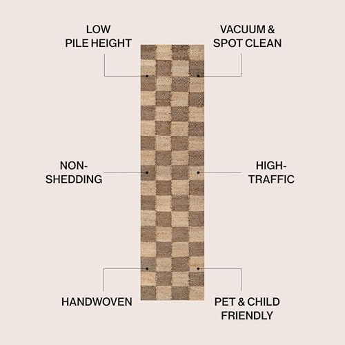 JONATHAN Y Theo Woven Jute Checkerboard Natural/Brown Runner Rug, 2x8, Modern, Farmhouse, Rustic, Lodge, Easy-Cleaning for Living Room, Bedroom, Kitchen, Non-Shedding (NRF203A-28) - color: Natural/Brown, size: 2' x 8' (Runner)