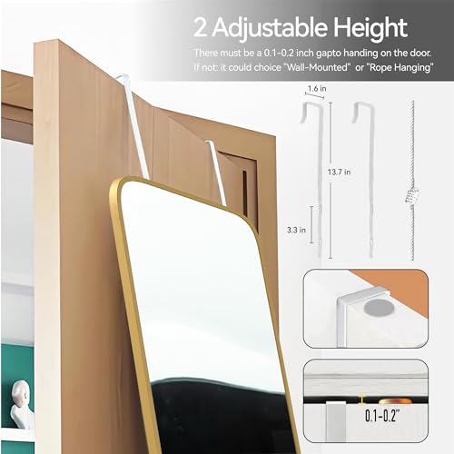 SCWF-GZ 47x14 Mirror Rectangle Full Body Length Door Hanging Wall Mounted Aluminum Alloy Metal Frame Dressing Make-up Mirrors for Entryway Bedroom Bathroom Living Room 47 14 inch Gold - color: Gold, size: 47"L x 14"W