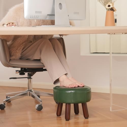 oakvivo 13in Small Foot Stool Ottoman, Round Faux Leather Foot Rest for Couch, Under Desk Pouf Footstool Footrest with Non-Skid Rubber Legs for Ling Room, Bedroom, 13''L x 13''W x 10.2''H, Green - color: Green