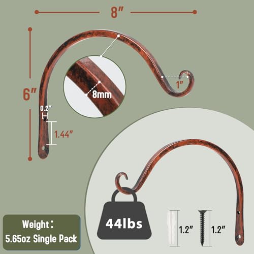 FEED GARDEN 2 Pack 8 Inch Hanging Plant Bracket Wall Hooks Decorative Plant Hangers for Outdoor Hanging Bird Feeders, Wind Chimes, Plant Baskets, Antique Bronze - color: Antique Bronze, size: 8 Inch