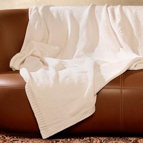 Chenille Throw Blanket for Couch, Cozy Soft Blanket Lightweight Decorative Throw for Living Room Sofa Chair, Stylish Home Decor, Ideal for Gifting, Ivory 50"x60" - color: Ivory, size: Throw