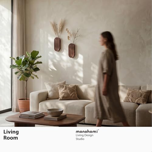 2 Pack Wooden Wall Vase Set, Modern Farmhouse Boho Hanging Planters for Dried Flowers Faux Plants, Wall Decor for Living Room,Bedroom, Bathroom, Entryway, Hallway with Mounting Hardware (Brown) - color: Brown