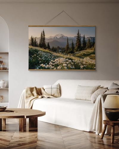 VIYYIEA Extra Large Size Canvas Wall Art, 36x54 Inch Mountain Landscape Scroll Painting with Wildflowers and Pines, Oversized Nature Wall Hanging for Living Room, Bedroom, or Office Decor - color: Evening in the Mount Rainier Range
