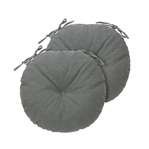 Bistro Chair Cushions 15 inch,Set of 2,Tufted Round Chair Cushions with Ties,15"x15"x4",Water Resistant Round Seat Cushion for Barstool Chairs,Patio Garden Kitchen Outdoor Furniture(Dark gray) - color: Dark Gray, size: 15"x15"