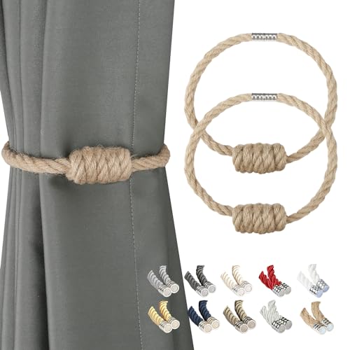 BEL AVENIR Magnetic Jute Curtain Tiebacks, Decorative Drapery Holdbacks Bohemian Style Woven Tie-Backs with Exquisite Knot (Jute, 2 Pack) - color: Jute, size: 2 Pack