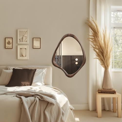 LuxenHome Asymmetrical Wall Mirror, 23"x 29" Classic Brown Irregular Mirror, Rustic Farmhouse Mirrors for Bathroom, Wall Mirrors Decorative for Bedroom Living Room Entryway Hall - color: Brown