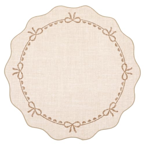 GarveeHome Scalloped Bow Rug for Living Room, 4ft Round Rugs Washable Solid Beige Rug for Dorm Soft Low Pile Non Slip Scalloped Rugs for Nursery Bedroom Decor Kids Room Playroom - color: Beige, size: 4' (Round)