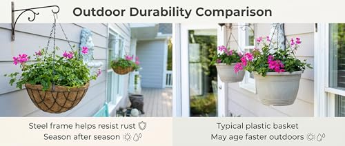 Kingbuy 10 Inch Metal Hanging Planter Basket with Coconut Fiber Liner Round Wire Hanging Plant Flower Pot for Home Garden Patio Decoration, Grid Pattern, 2 Pack - size: 10 Inch, style: Grid
