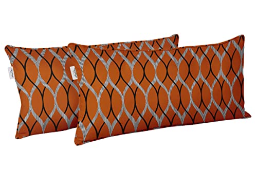 Indoor/Outdoor Polyester Fabric Lumbar Pillow Cover, All-Weather Waterproof Rectangular Cushion Case for Patio Furniture, 12 x 18 Set of 2 - Block-71 - color: Orange3, size: 18" x 12" (Pack of 2)