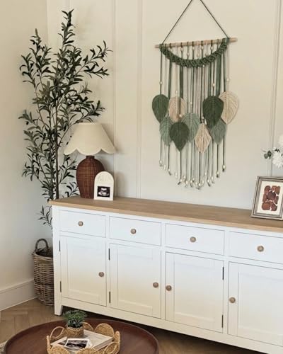 SunsprieJoy Macrame Wall Hanging, Boho Wall Decor Handmade Yarn Woven Leaf Tapestry, Modern Wall Art for Bedroom Nursery Kitchen Dining Room Bathroom, Home Decoration Gift for Women – Green - style: Layered Leaf