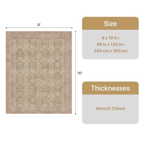 8x10 Washable Area Rug for Living Room, Non Slip Water Repellent Low Pile Carpet for Bedroom & Home Decor, Lightweight Carpet, Brown Pink - color: Brown Pink, size: 8' x 10' (Rectangular)