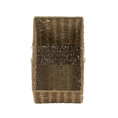 Household Essentials Handwoven Seagrass and Corn Husk Wicker Stair Basket with Iron Frame and Handles, Natural - style: Seagrass