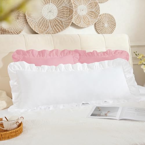 White Ruffle Lumbar Pillow Cover 14x36 Inch, Ruffled Cushion Case Covers for Couch Sofa Bed Living Room, Decorative Farmhouse Throw Pillow Cover, Pack of 1 - color: White, size: 36" x 14" (Pack of 1)