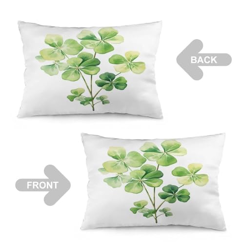 Watercolor Green Lucky Clover Pillow Covers 12 "x20 Happy Shamrock Decorative Lumbar Cushion Cases Double-Sided Printing Design Pillow Bed Cover for Bed Couch Home Gift - color: Pattern-2, size: 20" x 12" (Pack of 1)