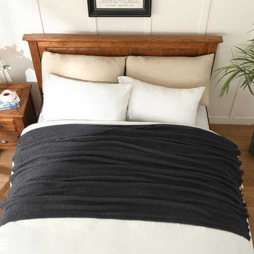 JOOJA Charcoal Dark Grey Throw Blanket, Soft Fluffy Fuzzy Knit Blanket for Couch Bed Sofa, Cozy Plush Warm Blanket for Bedroom Living Room, Spring Home Decor, 50x60 Inches - color: Charcoal Grey, size: 50x60